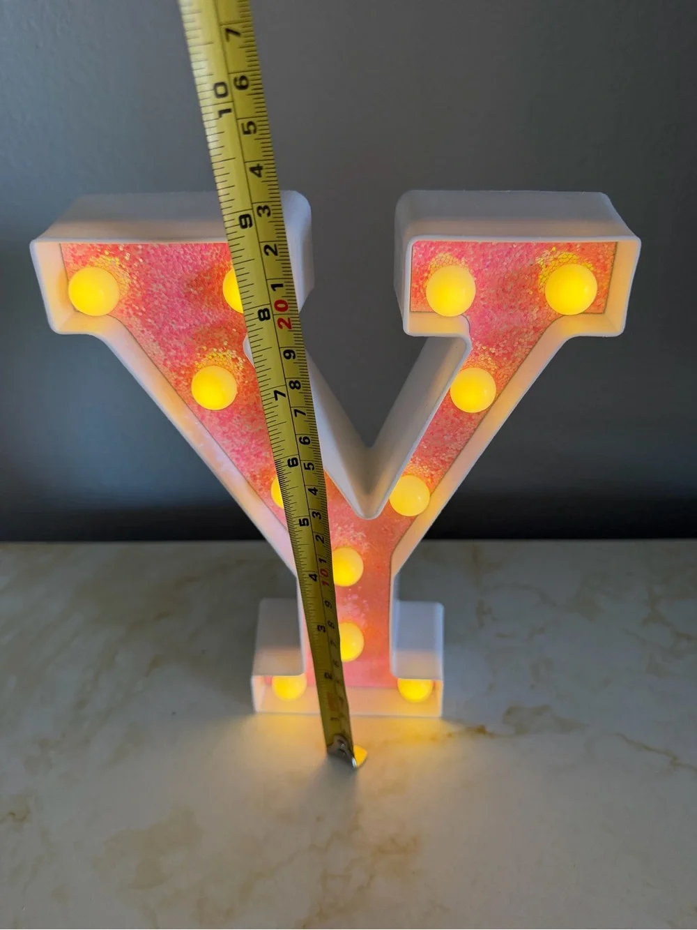 Pink Glitter Marquee Light Up Letter Y - Decorative LED Wall Decor
